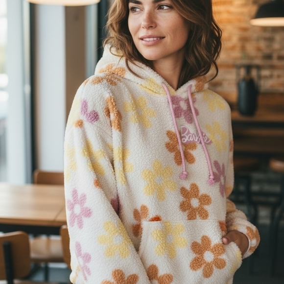 Barbie Tops - Barbie Floral Hoodie - White, Pink, Orange, Yellow